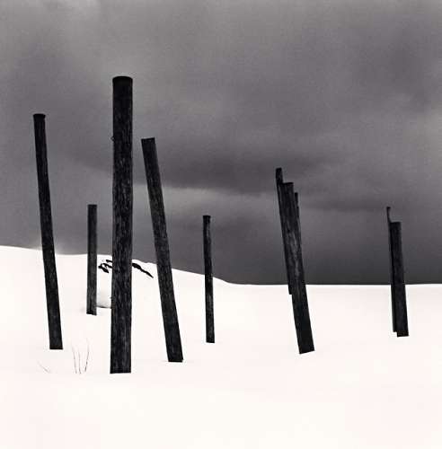 Seven posts in snow, Rumoi, Hokkaido, Japan. (c) Michael Kenna, 2004.
