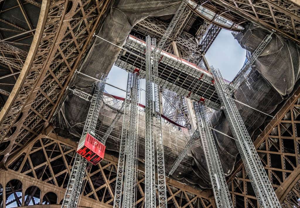 Maintenance work on the Eiffel Tower creates a more interesting photograph than the tower itself