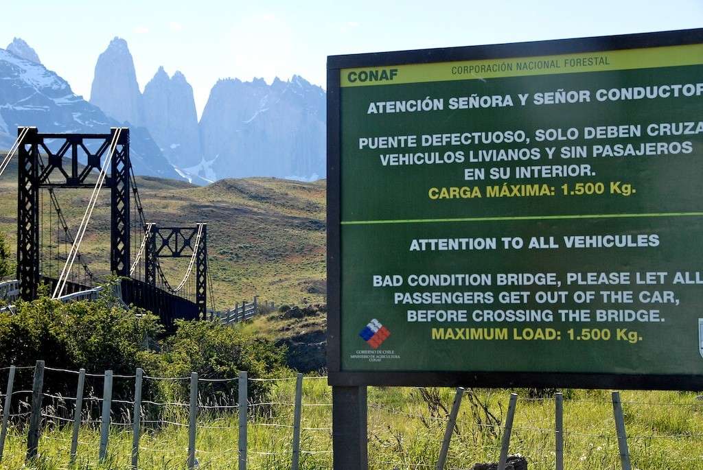 A dangerous bridge in Torres de Paine national park
